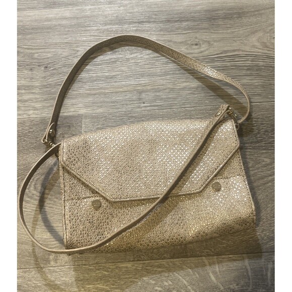 ELAINE TURNER Women's Gold Colored Leather Snakeskin Print Shoulder Handbag - Picture 1 of 13